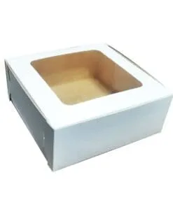 CAJA DE CARTÓN BLANCO DE 10" PULGADAS CON VENTANA DE CELOFÁN