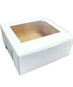 CAJA DE CARTÓN BLANCO DE 12" PULGADAS CON VENTANA DE CELOFÁN