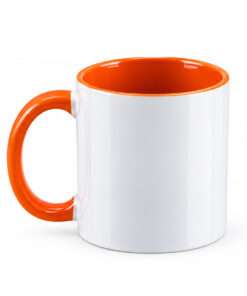 TAZA BLANCA BICOLOR CON ASA DE COLOR NARANJA