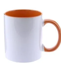 TAZA BLANCA BICOLOR CON ASA DE COLOR NARANJA