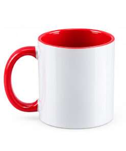 TAZA BLANCA BICOLOR CON ASA DE COLOR ROJO