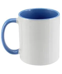 TAZA BLANCA BICOLOR CON ASA DE COLOR AZUL