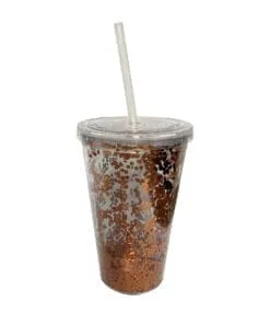 VASO PLASTICO DOBLE PARED GLITTER ROSA ORO