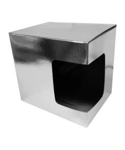 CAJA SUBLIMABLE PLATEADA CON VENTANA PARA TAZA DE 11 ONZAS