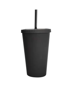 VASO CON PAJILLA COLOR NEGRO MATE DE 16 ONZAS