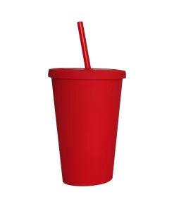 VASO CON PAJILLA COLOR ROJO MATE DE 16 ONZAS