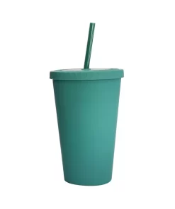 VASO CON PAJILLA COLOR VERDE MATE DE 16 ONZAS
