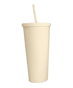 VASO CON PAJILLA COLOR BEIGE MATE DE 24 ONZAS
