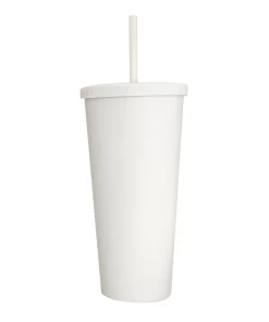 VASO CON PAJILLA COLOR BLANCO MATE DE 24 ONZAS