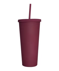 VASO CON PAJILLA COLOR CORINTO MATE DE 24 ONZAS