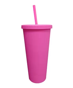 VASO CON PAJILLA COLOR FUCSIA MATE DE 24 ONZAS