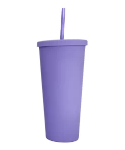 VASO CON PAJILLA COLOR MORADO MATE DE 24 ONZAS