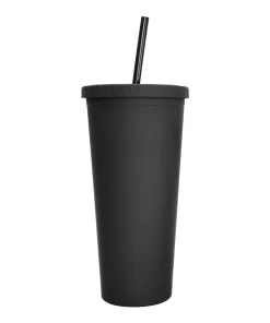 VASO CON PAJILLA COLOR NEGRO MATE DE 24 ONZAS