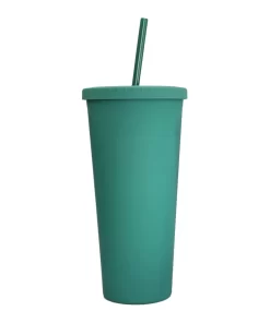 VASO CON PAJILLA COLOR VERDE MATE DE 24 ONZAS