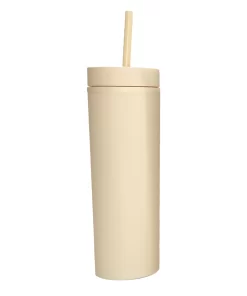 VASO CON PAJILLA SKINNY COLOR BEIGE MATE DE 16 ONZAS