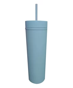 VASO CON PAJILLA SKINNY COLOR CELESTE MATE DE 16 ONZAS