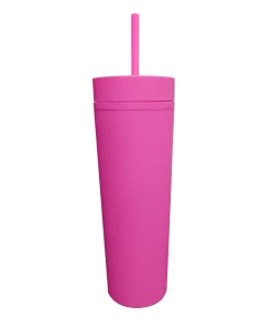 VASO CON PAJILLA SKINNY COLOR FUCSIA MATE DE 16 ONZAS