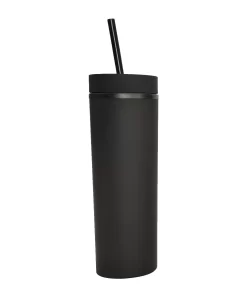 VASO CON PAJILLA SKINNY COLOR NEGRO MATE DE 16 ONZAS