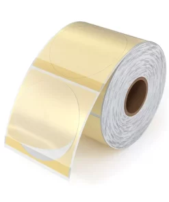 ROLLO DE ETIQUETA TERMICA REDONDA DORADA