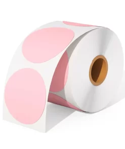 ROLLO DE ETIQUETA TERMICA REDONDA ROSA