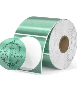ROLLO DE ETIQUETA TERMICA REDONDA TRANSPARENTE VERDE