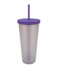 VASO CON PAJILLA Y TAPADERA COLOR MORADO DE 24 ONZAS