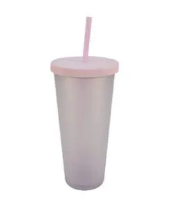 VASO CON PAJILLA Y TAPADERA COLOR ROSADO DE 24 ONZAS