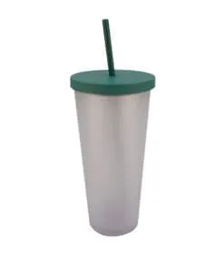 VASO CON PAJILLA Y TAPADERA COLOR VERDE DE 24 ONZAS