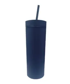 VASO CON PAJILLA SKINNY COLOR AZUL MATE DE 16 ONZAS