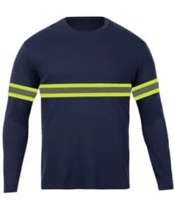 PLAYERA MANGA LARGA DE ALGODÓN AZUL CON FRANJA REFLECTIVA