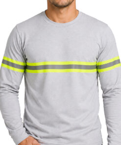PLAYERA MANGA LARGA DE ALGODÓN GRIS CLARO CON FRANJA REFLECTIVA