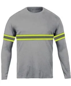 PLAYERA MANGA LARGA DE ALGODÓN GRIS CLARO CON FRANJA REFLECTIVA