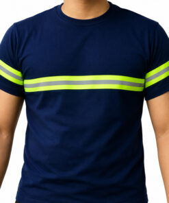 PLAYERA DE ALGODÓN AZUL CON FRANJA REFLECTIVA TALLA S, M, L Y XL