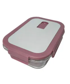 HERMÉTICO DE VIDRIO MEDIANO CON TAPA ROSA PLÁSTICA