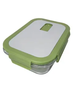 HERMÉTICO DE VIDRIO MEDIANO CON TAPA ROSA VERDE