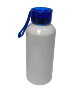 BOTE SUBLIMABLE DE ALUMINIO BLANCO DE 600ML CON TAPA AZUL TRANSPARENTE