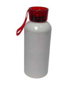 BOTE SUBLIMABLE DE ALUMINIO BLANCO DE 600ML CON TAPA ROJA TRANSPARENTE