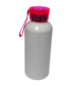 BOTE SUBLIMABLE DE ALUMINIO BLANCO DE 600ML CON TAPA ROSADA TRANSPARENTE