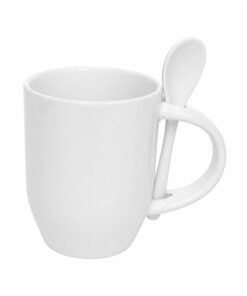 TAZA SUBLIMABLE CON INTERIOR Y CUCHARA COLOR BLANCO