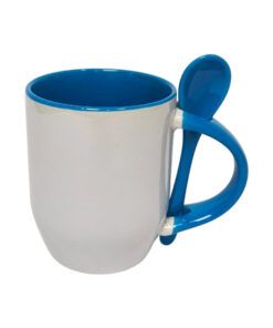 TAZA SUBLIMABLE CON INTERIOR Y CUCHARA COLOR CELESTE