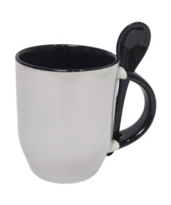 TAZA SUBLIMABLE CON INTERIOR Y CUCHARA COLOR NEGRA