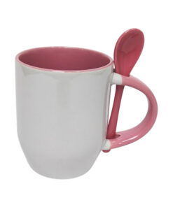 TAZA SUBLIMABLE CON INTERIOR Y CUCHARA COLOR ROSA