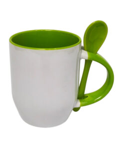 TAZA SUBLIMABLE CON INTERIOR Y CUCHARA COLOR VERDE
